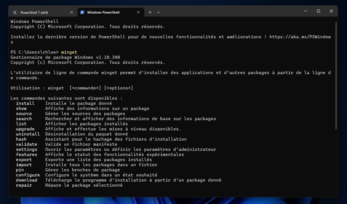 WinGet - la liste des commandes © Clubic