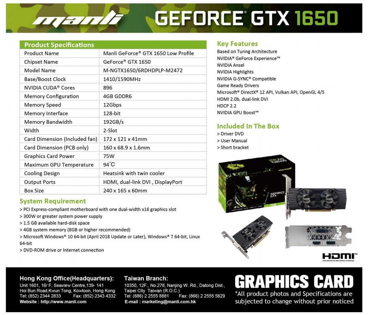 Manli GTX 1650 GDDR6 LP