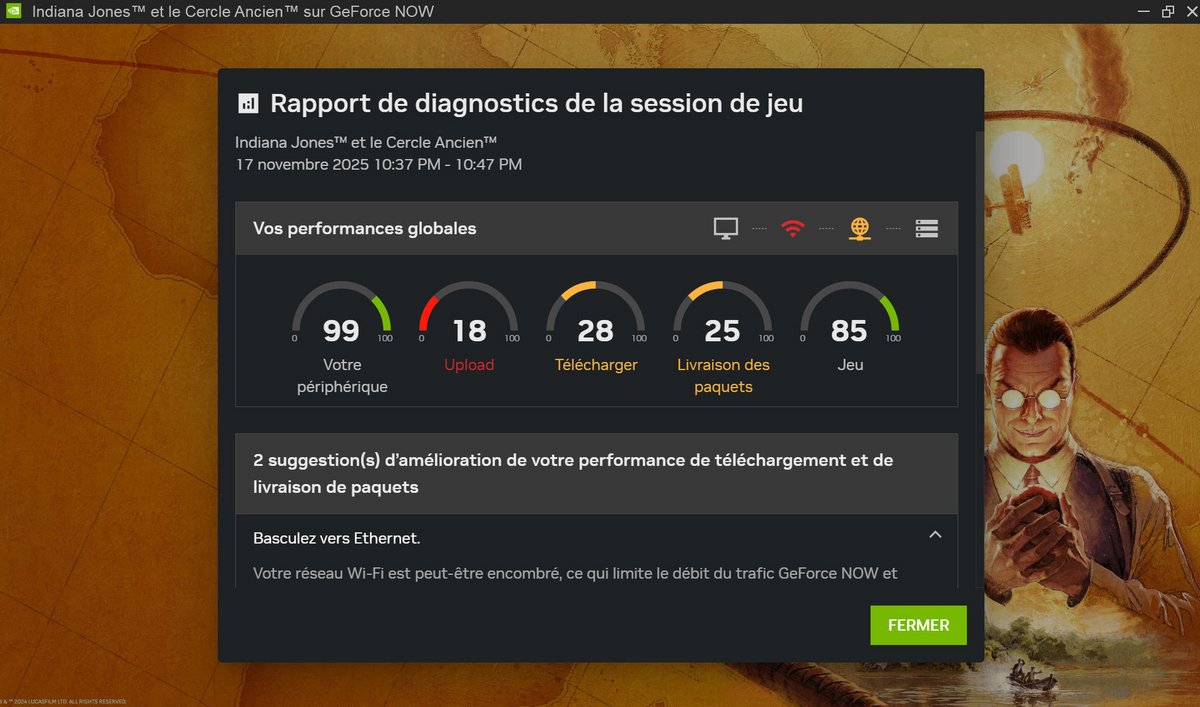 Le rapport de diagnostics GeForce NOW est extrêmement strict. ©le Studio Clubic