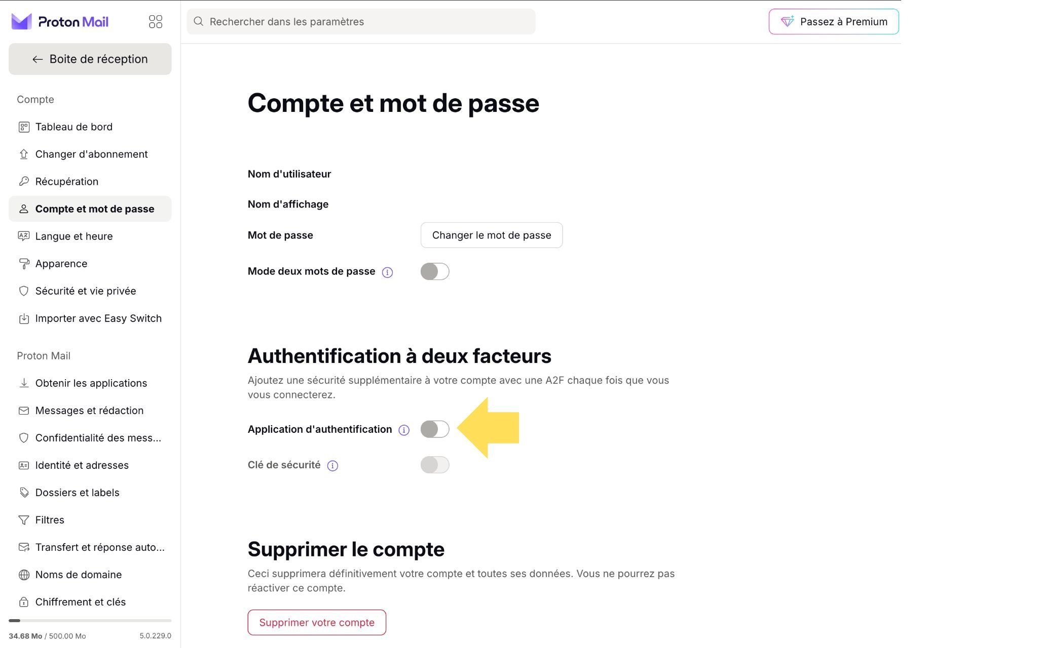 Activez l'authentification 2FA © Proton