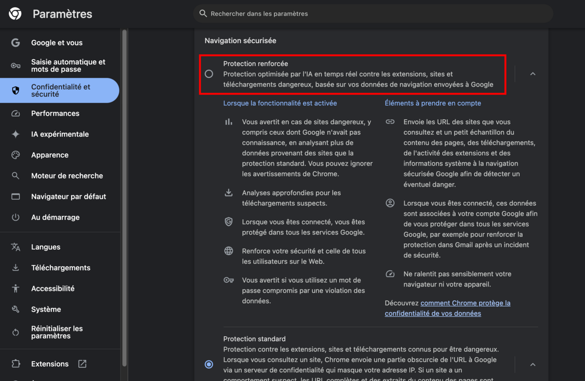La protection renforcée boostée à l'IA est disponible pour tout le monde, mais il faut l'activer manuellement © Clubic