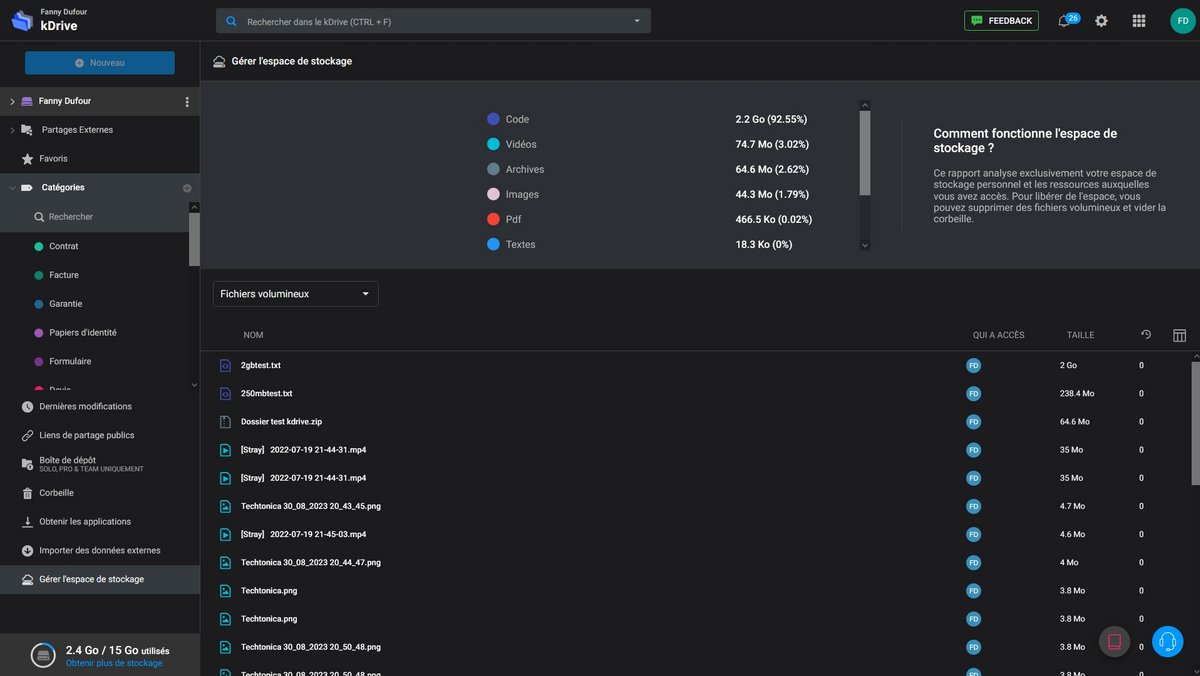 Gérer son espace de stockage sur kDrive