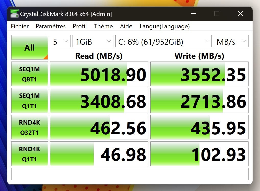 Les performances avec CrystalDiskMark © Nathan Le Gohlisse pour Clubic