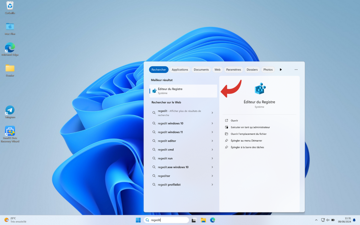 Accédez à l'éditeur de registre. © Clubic