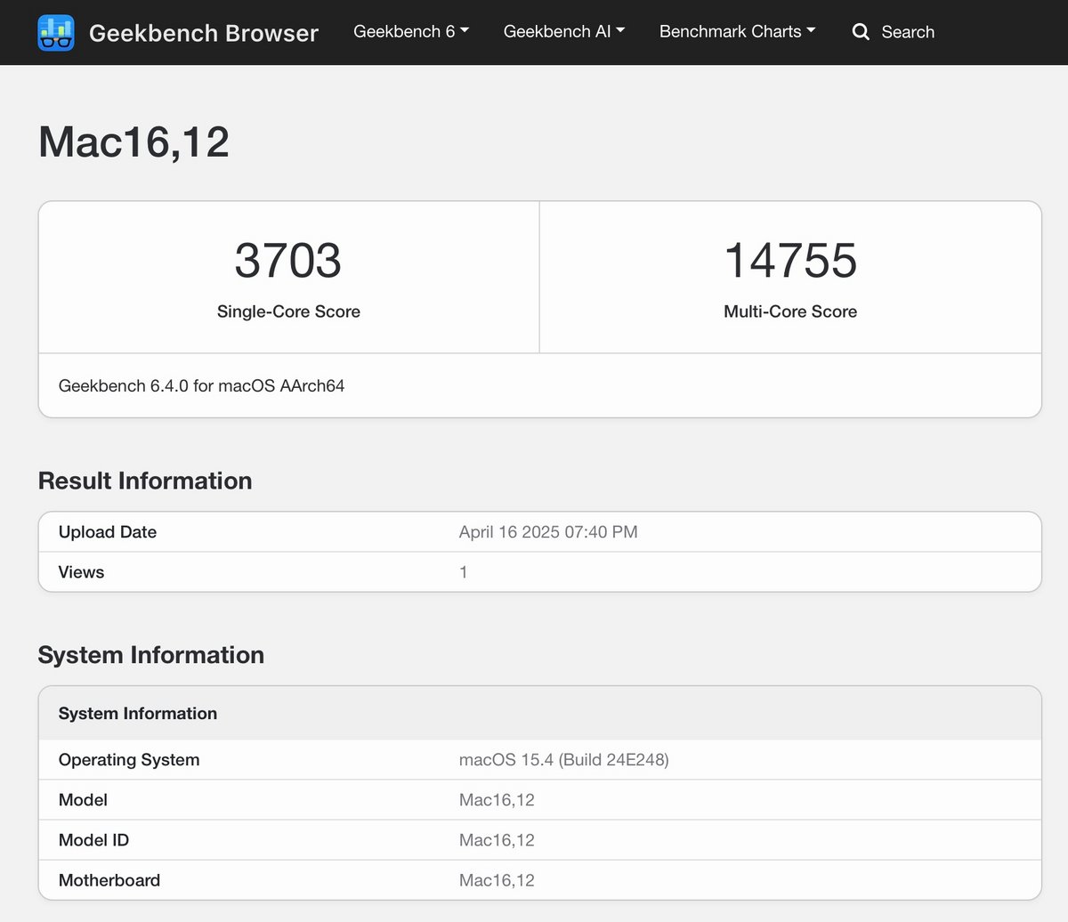 Les résultats CPU sous Geekbench 6