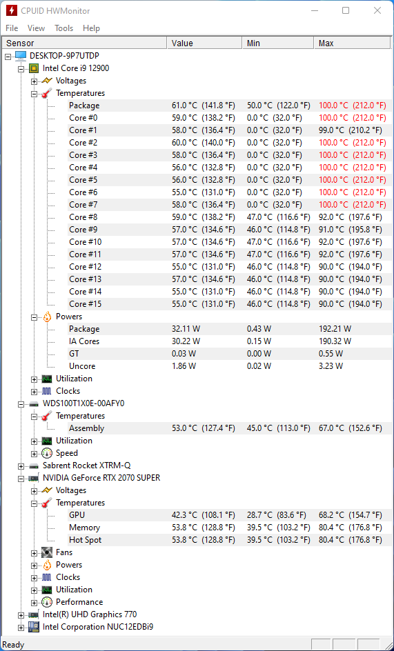 Relevé de températures réalisé via HWMonitor © Nerces