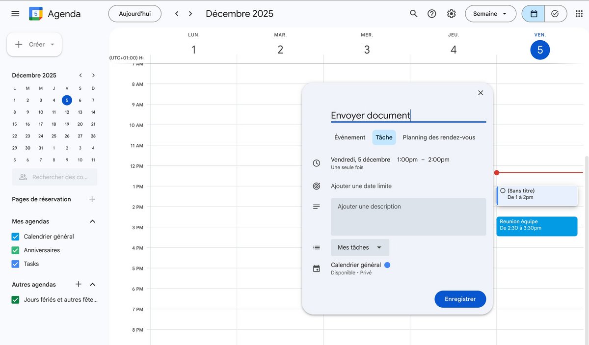 Insérez des tâches dans votre planning. ©Google