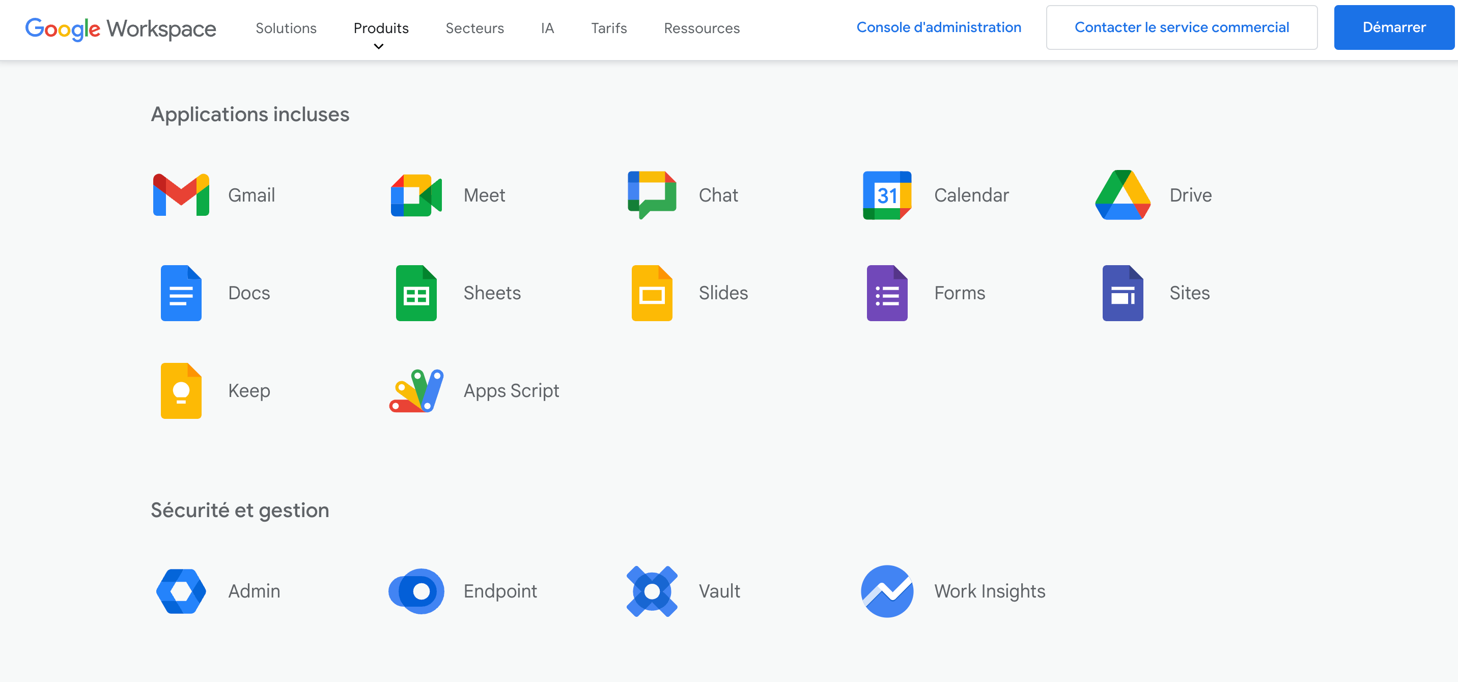 Les applications inclues dans Google Workspace © Google