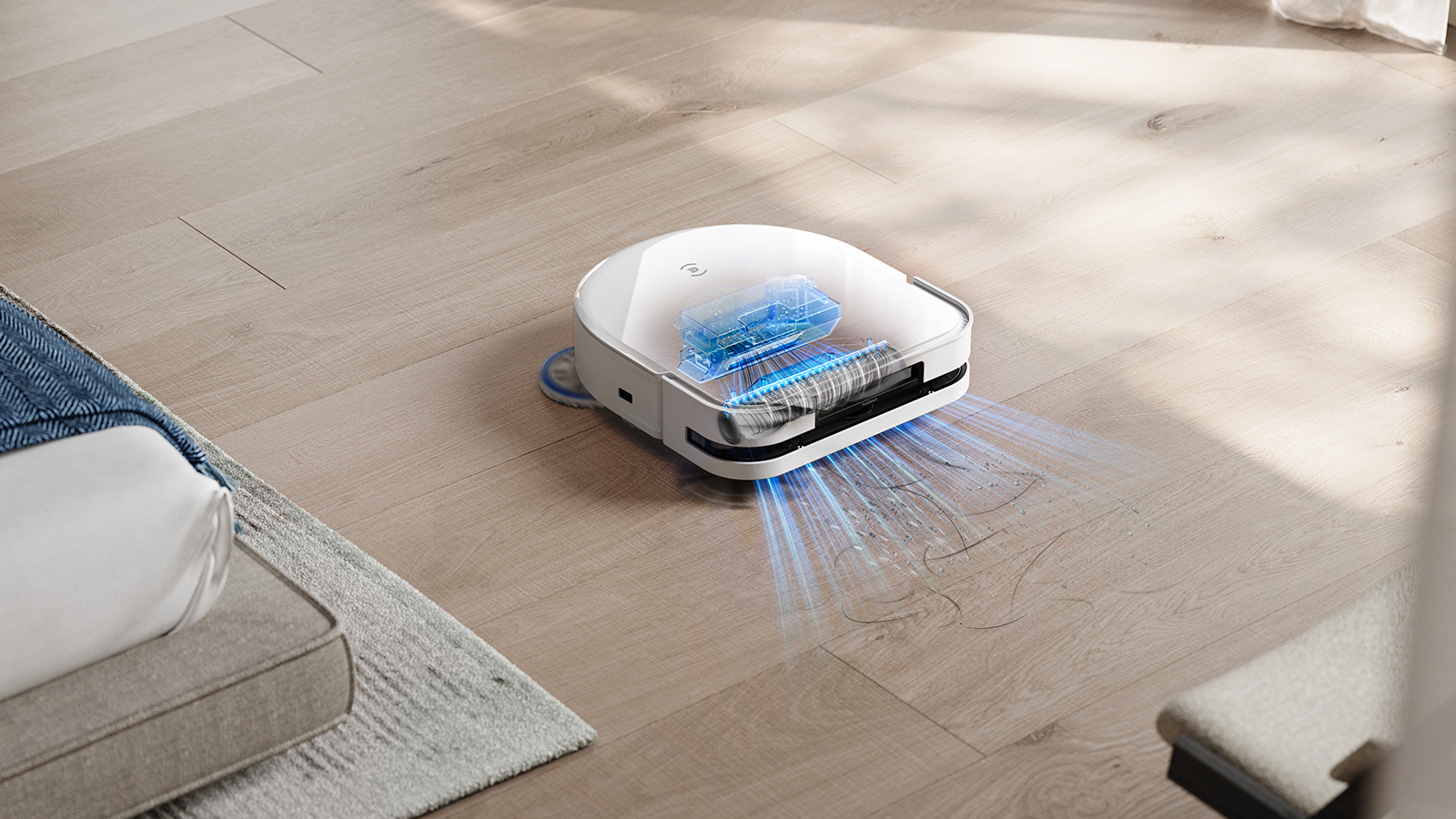 Le X5 OMNI aspire et lave le sol en même temps @Ecovacs