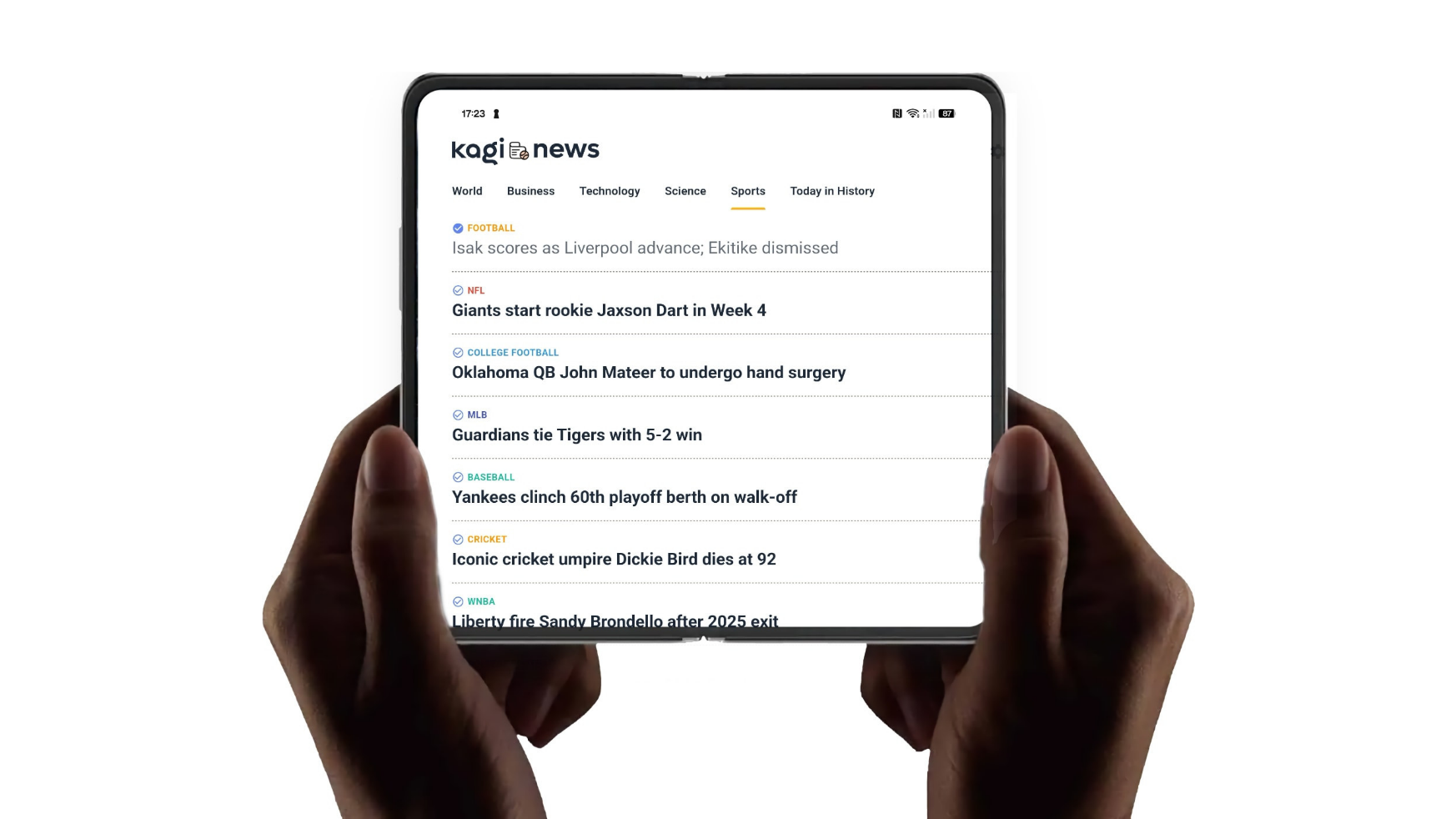 Kagi News mise sur un seul fil d’actualité quotidien, sans recommandations ni tracking. © Kagi