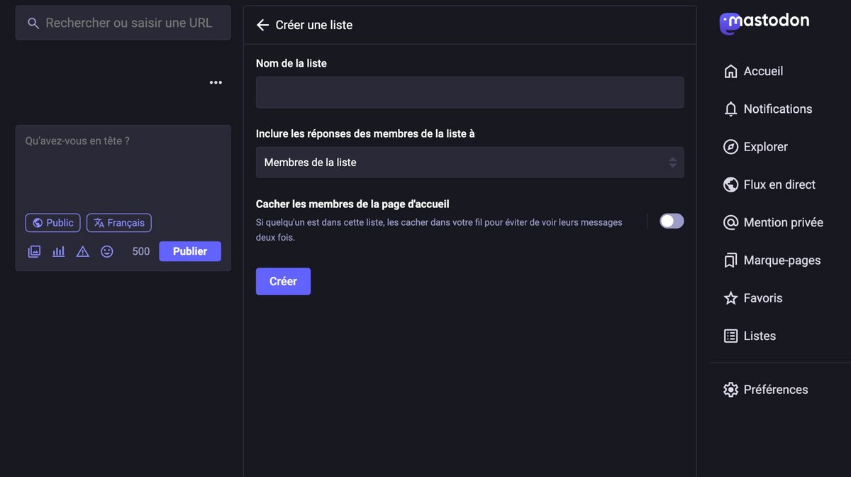 Créez des listes © Mastodon