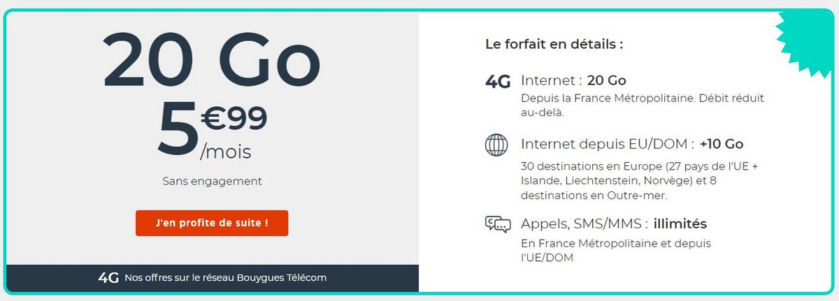 Un véritable bon plan avec le forfait 4G Cdiscount Mobile 20 Go.