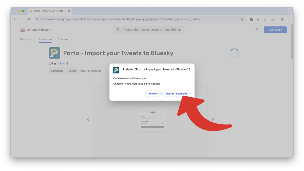 Confirmer l'ajout de l'extension Porto à Google Chrome © Clubic