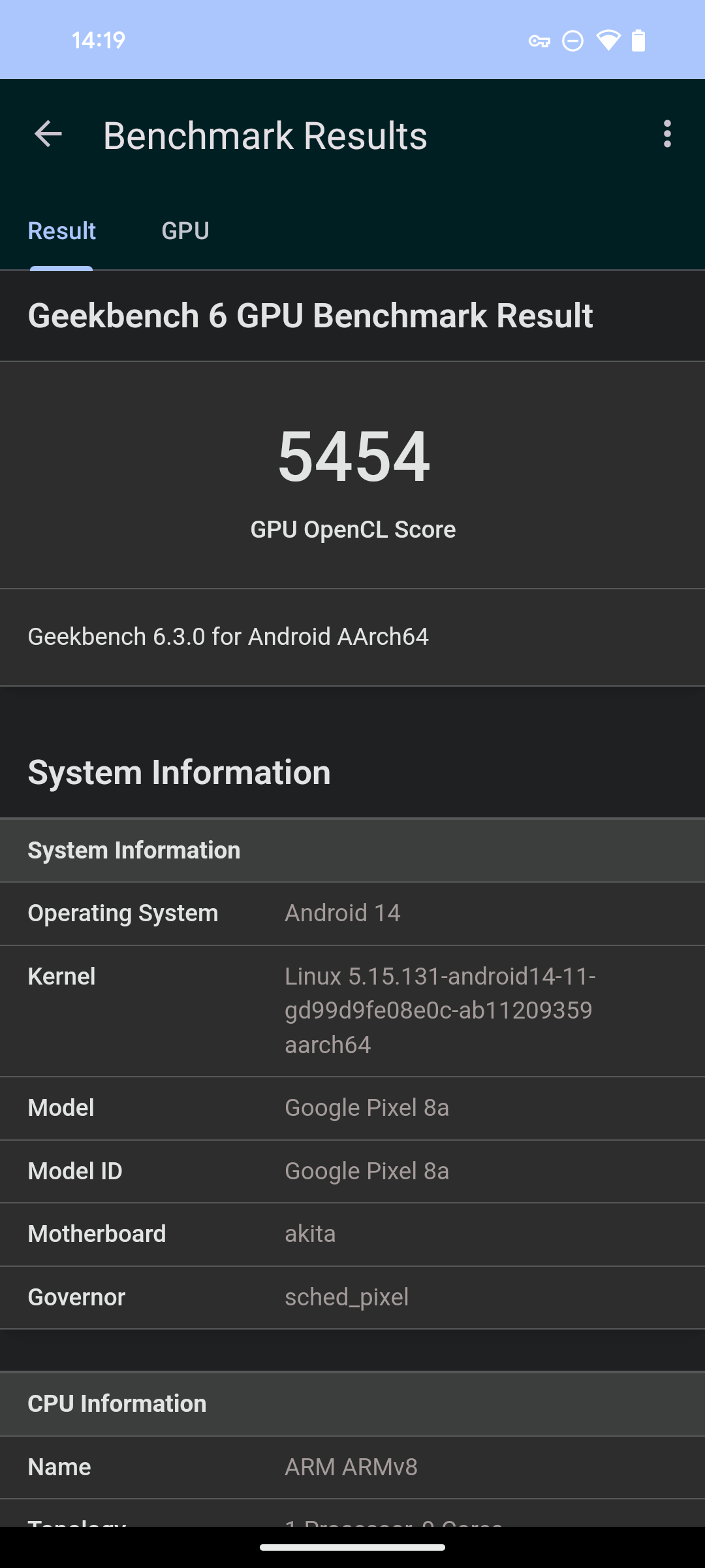 Benchmark Google Pixel 8a