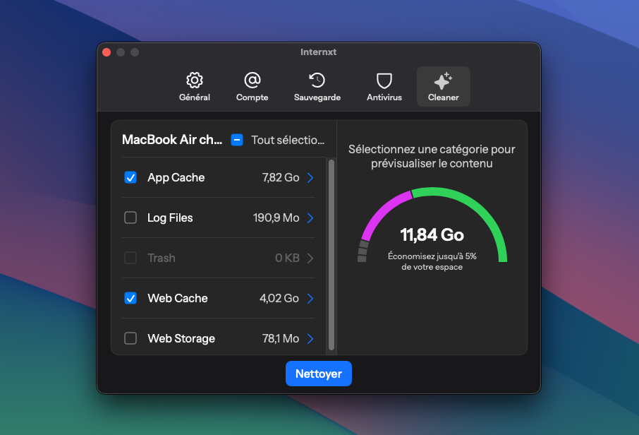 Sur macOS, Internxt Cleaner se montre un peu moins pressé de tout supprimer. © Clubic