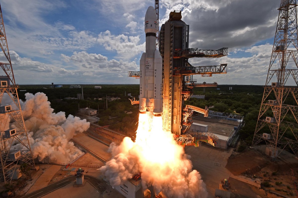 Le décollage de la mission lunaire Chandrayaan-3 en 2023 reste pour l'instant l'un des moments forts de l'Inde spatiale. © ISRO