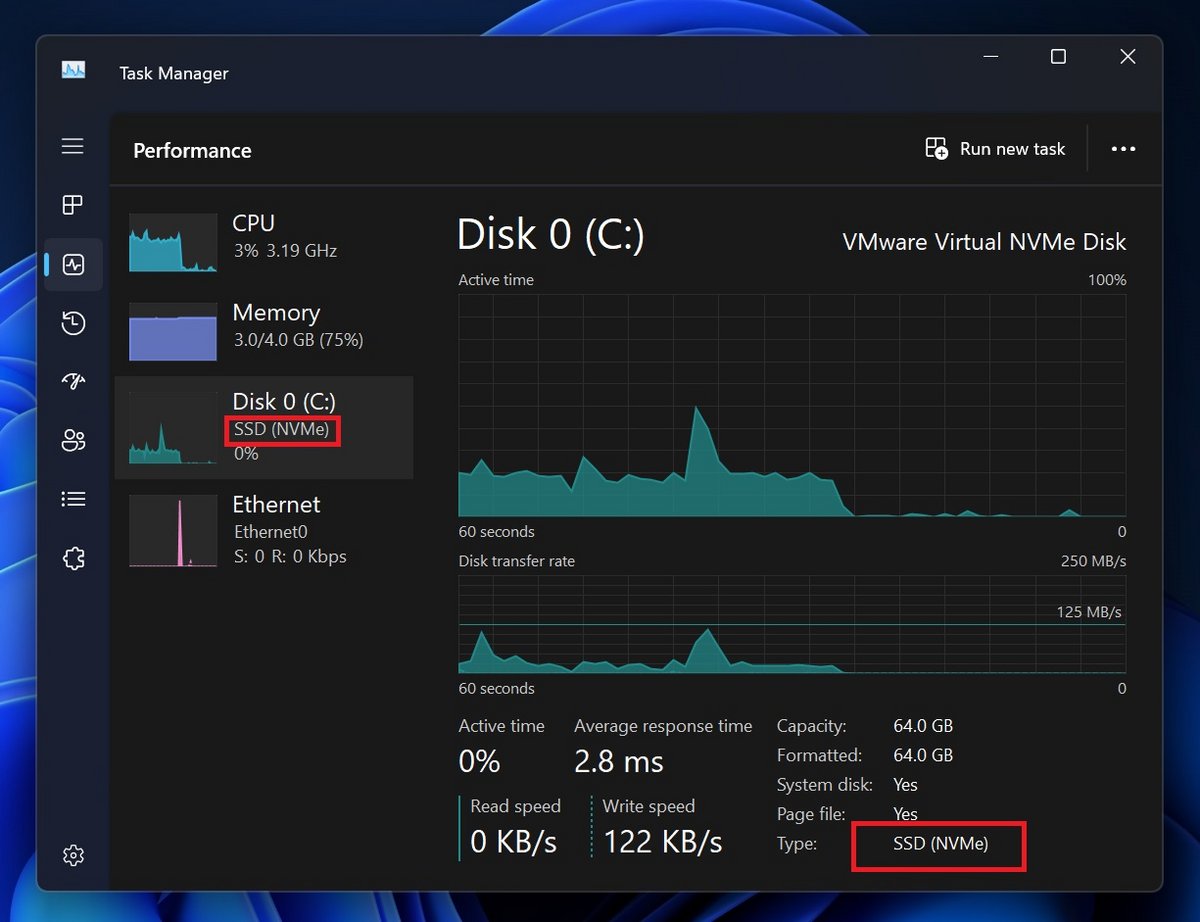 Aperçu du gestionnaire de tâches et de l'affichage du type de disque. © Windows Latest 