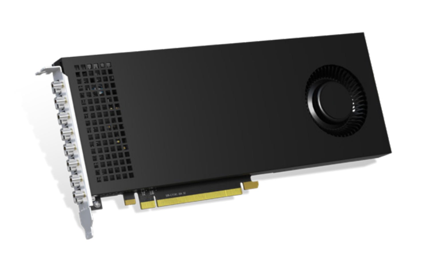 Pas moins de huit connecteurs mini-DisplayPort 2.0 sur la LUMA Pro A380 Octal. ©Matrox