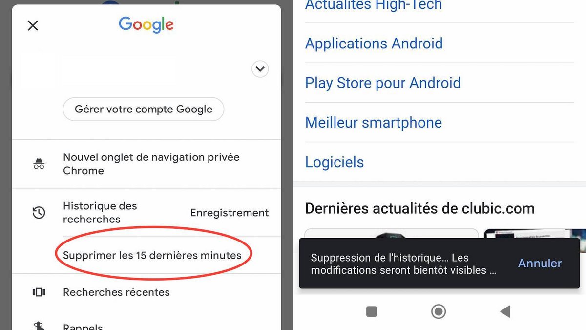 suppression historique recherche google