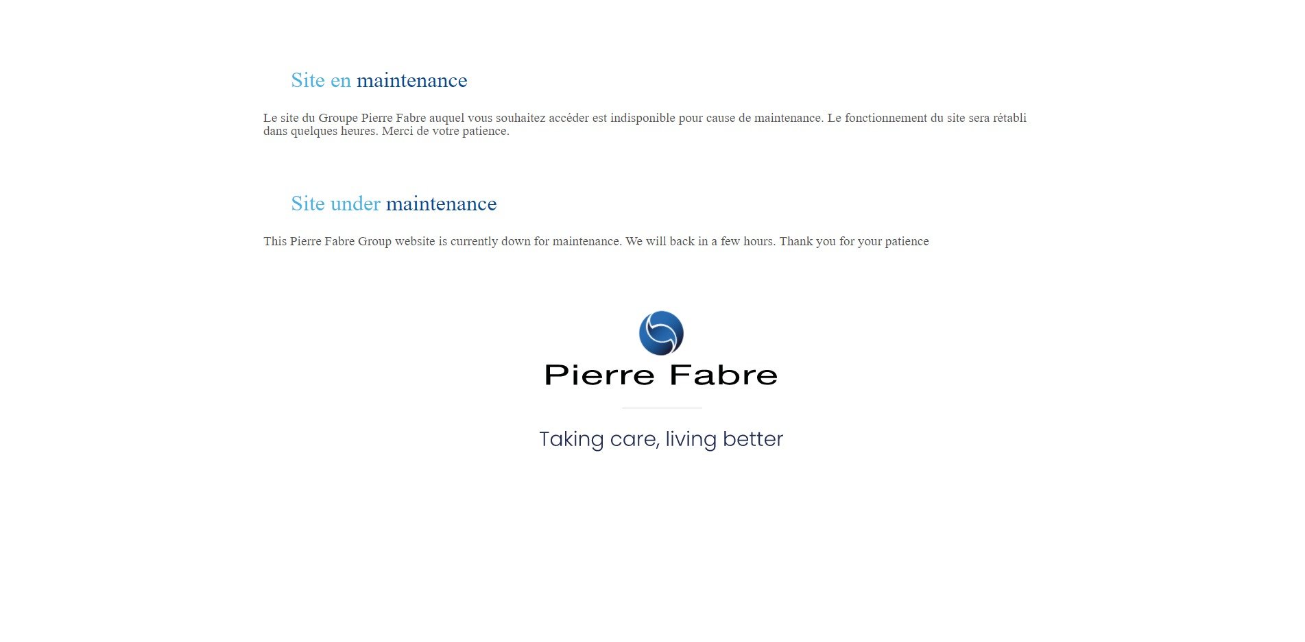 Depuis quelques heures maintenant, il semblerait que le service informatique de l'entreprise ait été au moins partiellement relancé. D'une page d'erreur, voilà que s'affiche désormais une page de maintenance (capture d'écran).