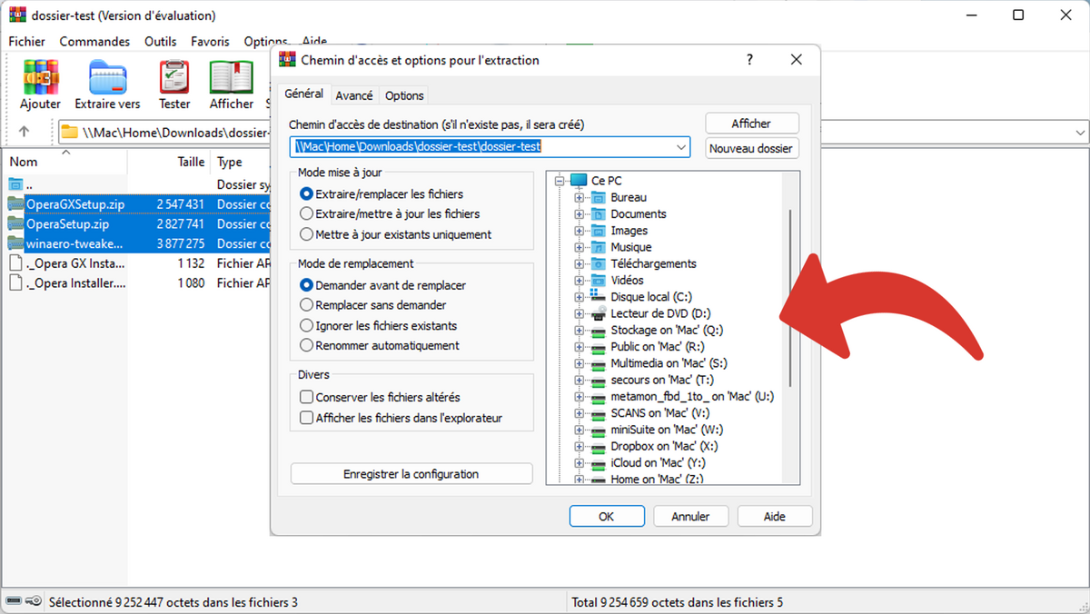 Choisir le dossier de destination après extraction © Clubic
