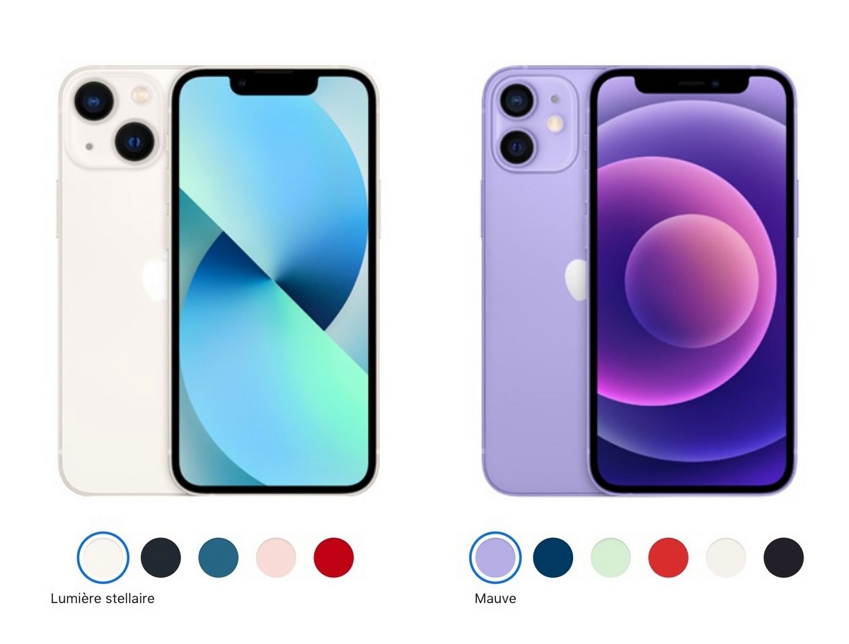 L'iPhone 13 mini face à l'iPhone 12 mini. Capture d'écran © Apple