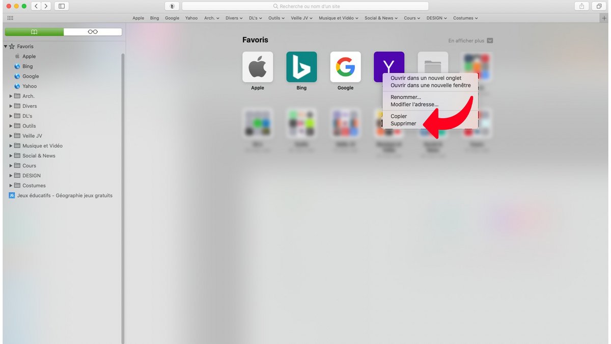 tuto supprimer sites fréquents Safari