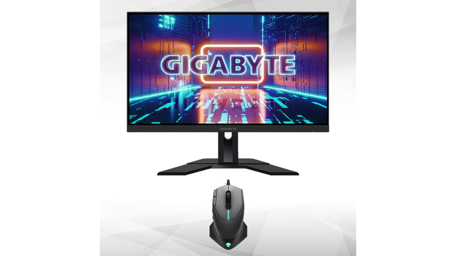 L'écran PC Gigabyte M27Q et la souris filaire Alienware 510M