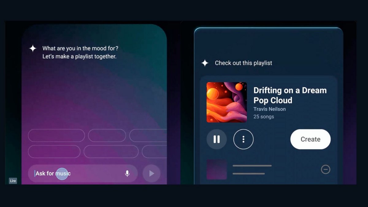 Dites à l'IA ce que vous souhaitez écouter pour générer la playlist de vos rêves. ©Google / YouTube Music