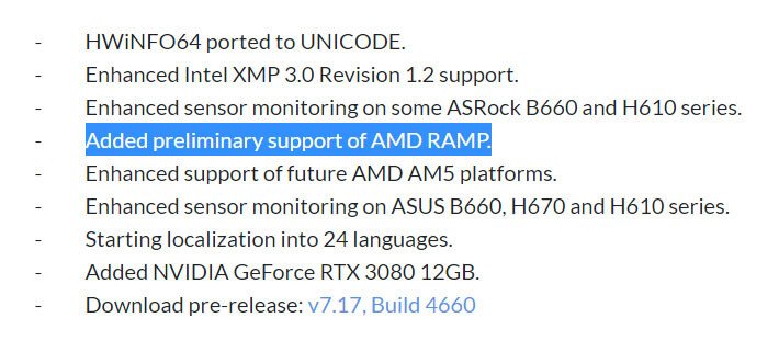 Mention d'AMD RAMP sur la dernière bêta de HWiNFO © TechPowerUp