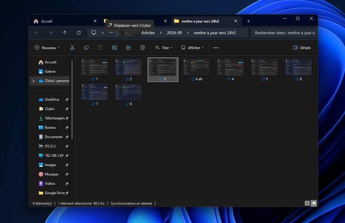 Windows 24H2 : plus besoin de jongler entre les fenêtres et les onglets pour déplacer un fichier © Clubic