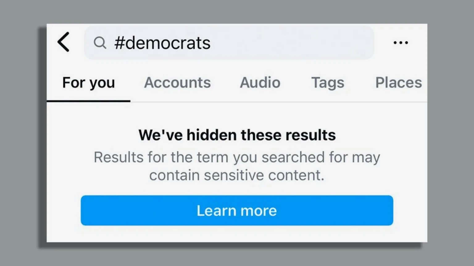 Instagram masque les résultats pour le hashtag « Democrats » © Meta