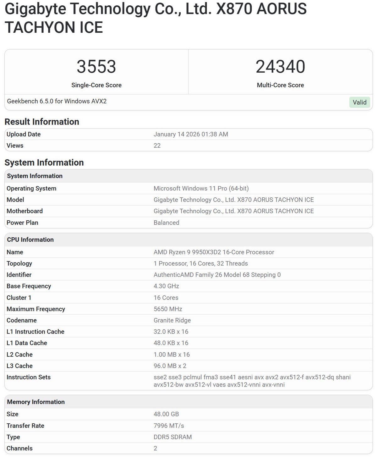 De nouveaux résultats publiés sur la base de données Geekbench. ©VideoCardz