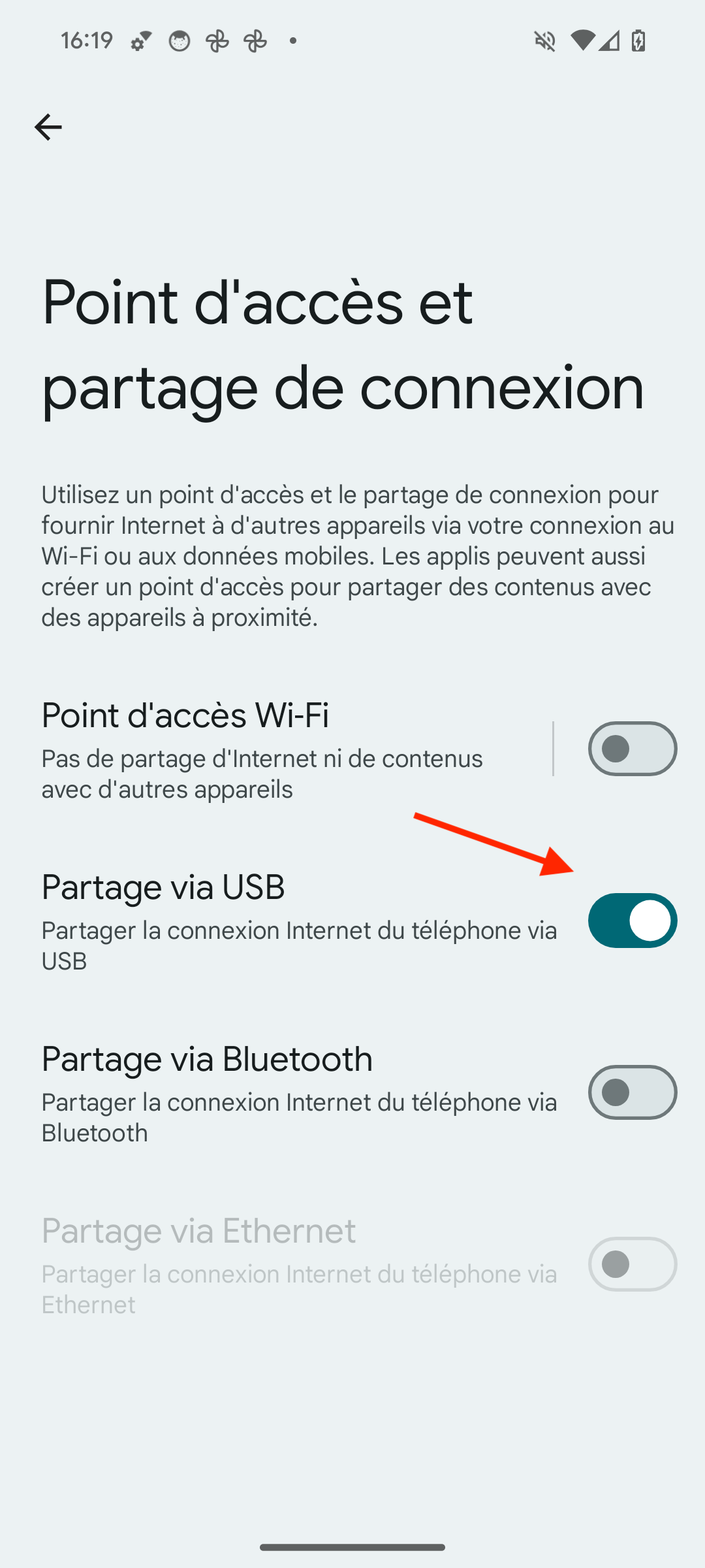 partage de connexion USB