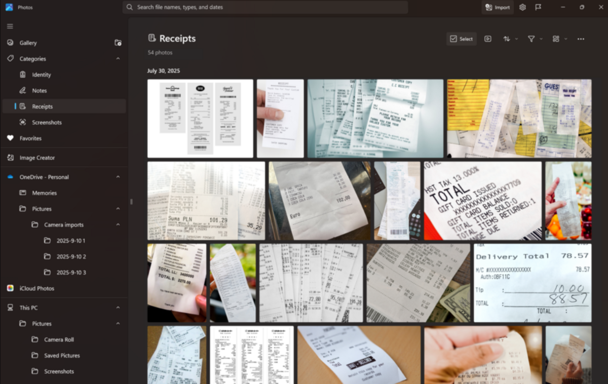 La nouvelle fonction de catégorisation automatique de l'application Photos de Microsoft. © Microsoft