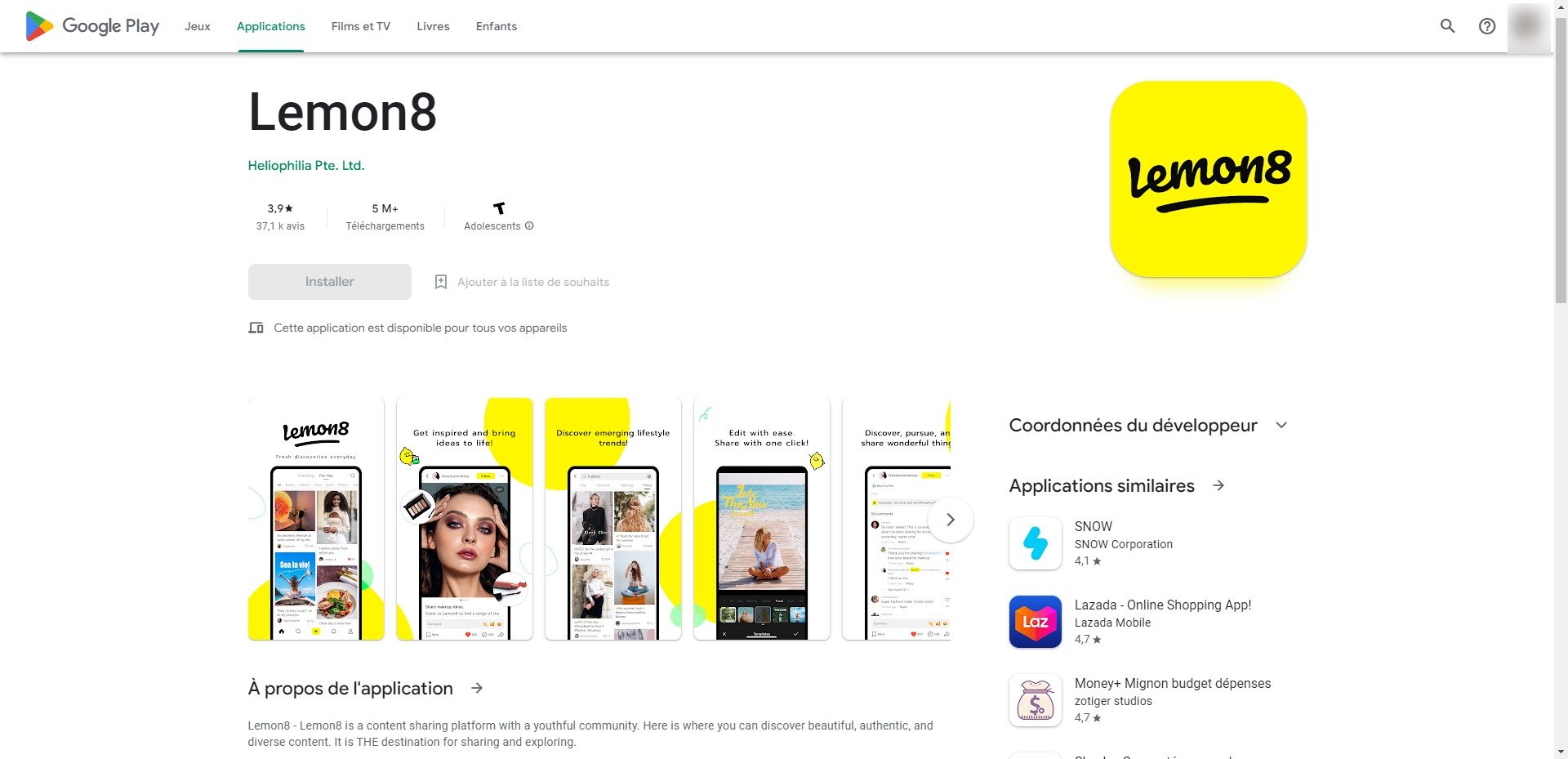© Capture d'écran faite sur Google Play ; l'appli est aussi disponible sur la page de l'App Store