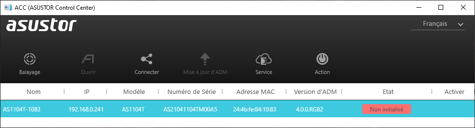 L'Asustor Control Center est toujours bien pratique pour lancer l'installation du NAS © Nerces