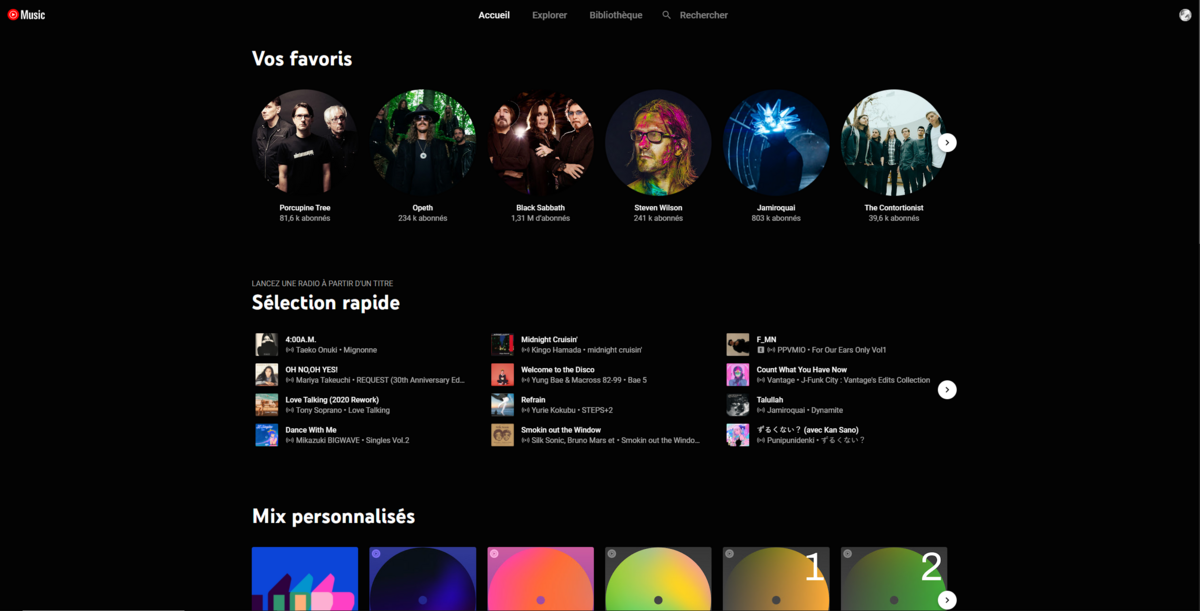 YouTube Music - Les favoris sur desktop