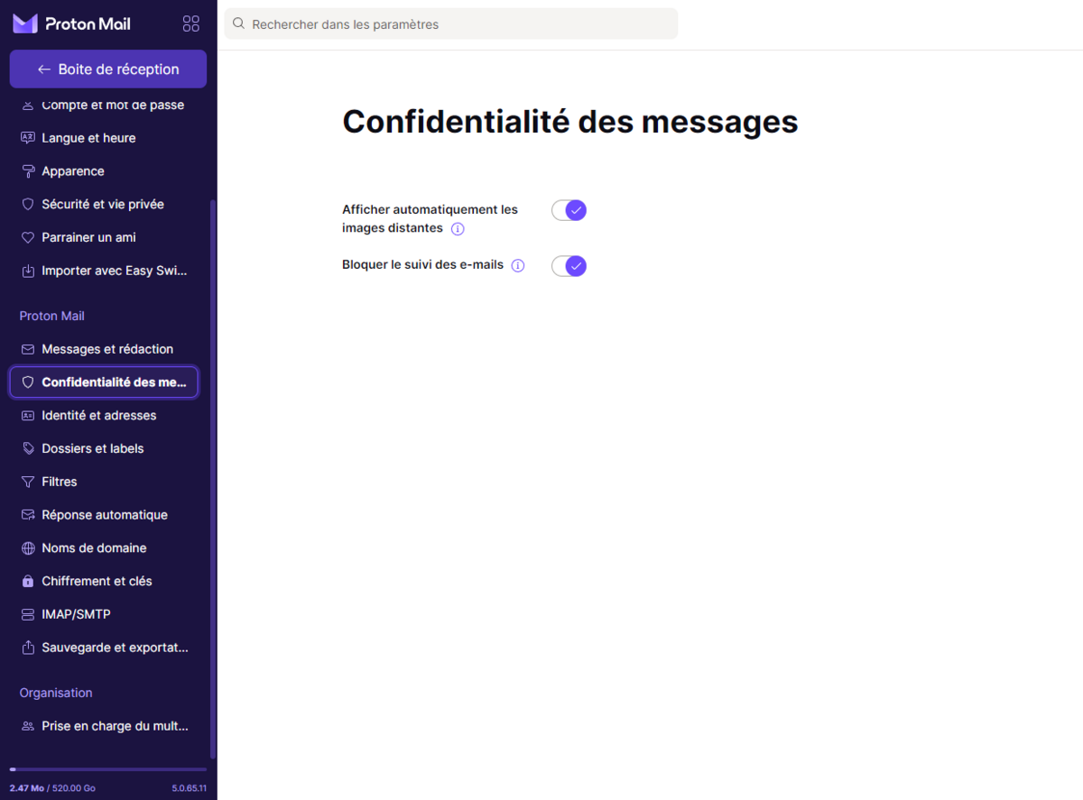 Proton Mail - Les options anti-tracking 