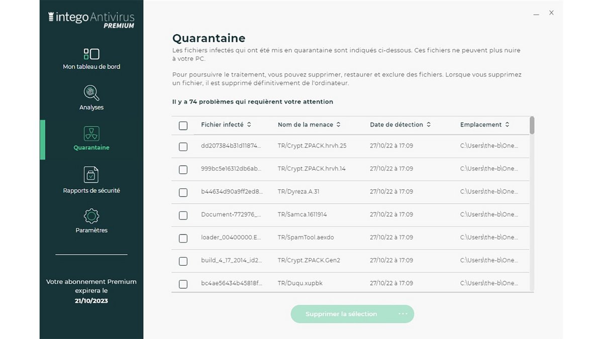 Les programmes antivirus peuvent mettre des fichiers en quarantaine © Stéphane Ruscher pour Clubic
