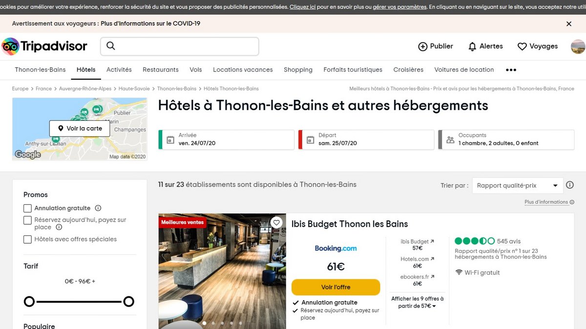 Le bandeau qui a irrité les professionnels du tourisme a disparu (Capture d'écran TripAdvisor par © Clubic)