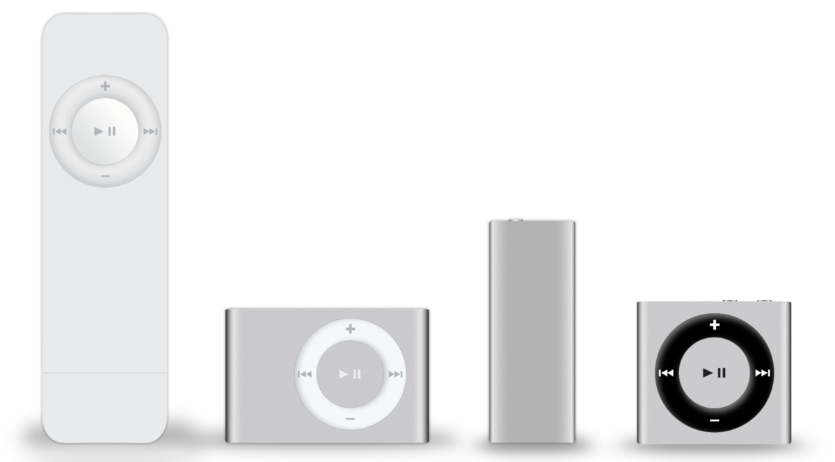 Les différentes générations d'iPod shuffle © Matthieu Riegler