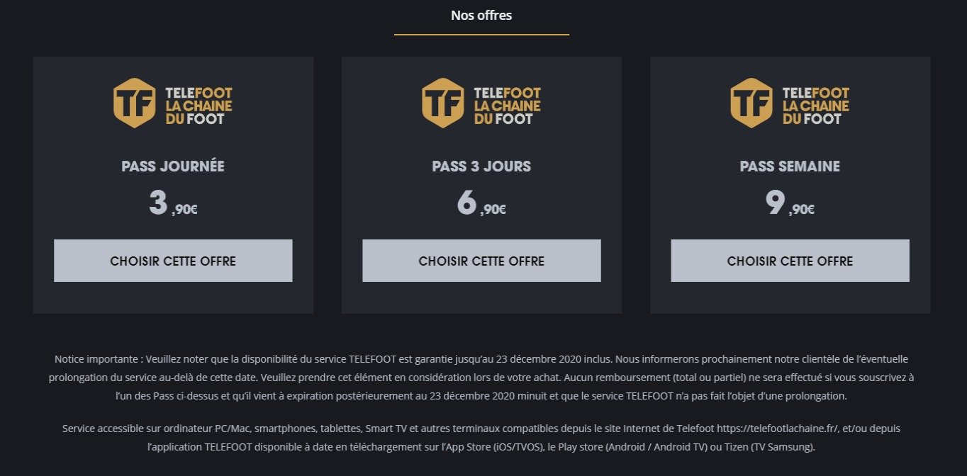 Capture d'écran du site Téléfoot, le 14 décembre 2020