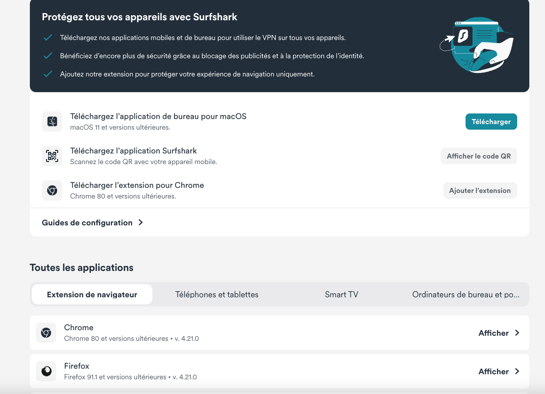 Surfshark propose des applications et des guides de configuration ppour tous les OS et les appareils connectés © Clubic