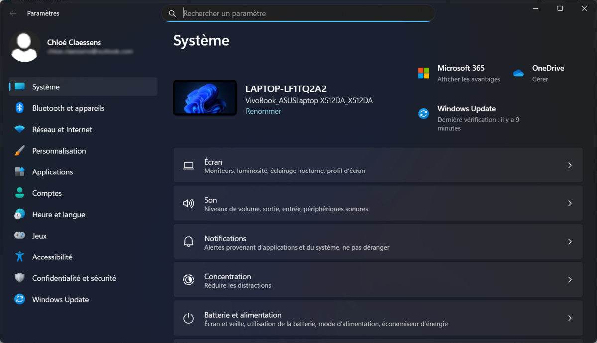 Par défaut, les Paramètres Windows s'ouvrent sur une page d'accueil, mais vous pouvez la configurer pour afficher directement l'écran Système. © Clubic