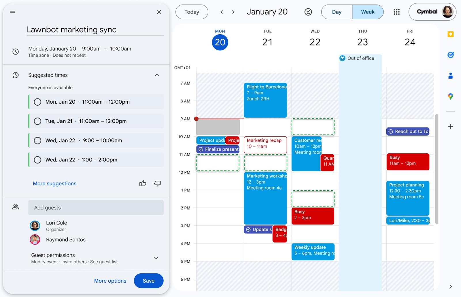 L'IA Gemini peut désormais suggérer des horaires de réunion.  ©Google