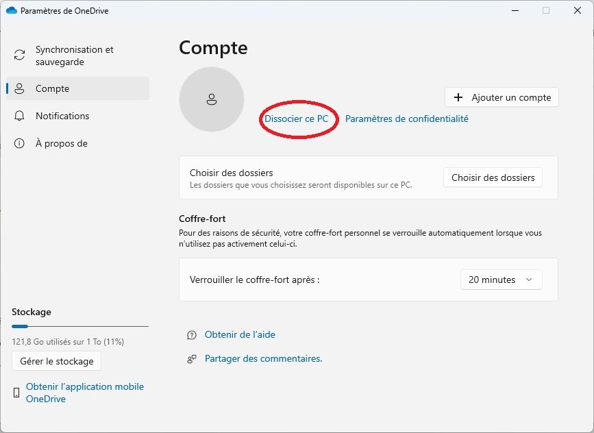 OneDrive "Dissocier ce Pc" - © Clubic