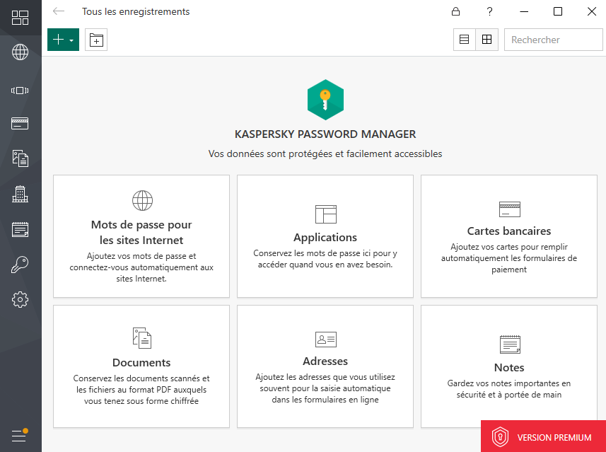 Kaspersky Password Manager - Interface utilisateur