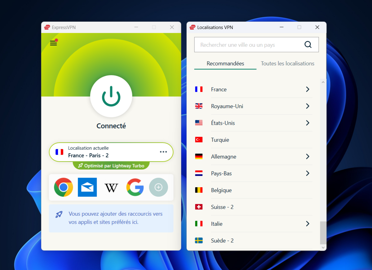 Plus de 3 000 serveurs dans 105 pays, ExpressVPN repose sur une infrastructure solide, taillée pour le jeu en ligne. © Clubic