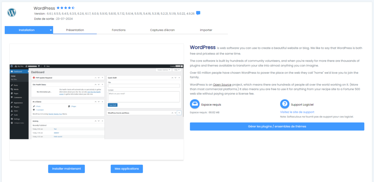 © Clubic : installation de WordPress via Softaculous et cPanel